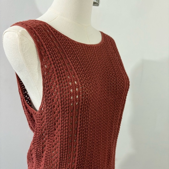 Loft Burnt Orange Crochet Knit Cotton Peplum Sleeveless Top Sz M Boho Coastal - Picture 2 of 8